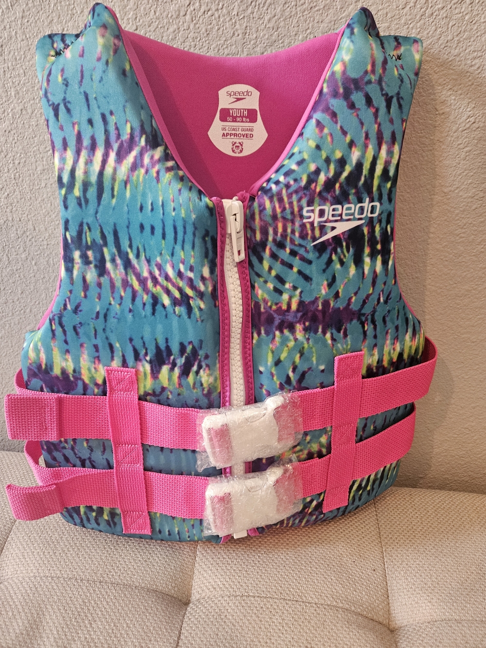 Speedo Youth Neoprene Life Vest - Turquoise & Pink New No Tag